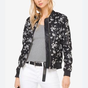 Michael Kors Floral Embroidered Faux Leather Moto Biker Jacket